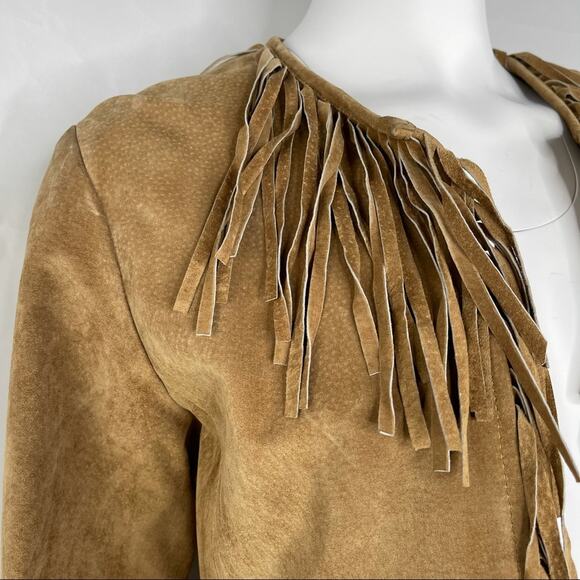 Boho Fringe 100% Leather Jacket Open Front M - Picture 3 of 6